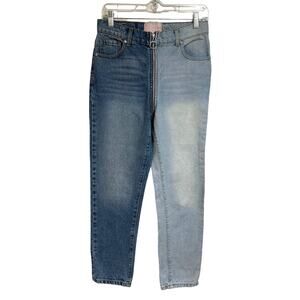 Revice Two Tone Blue Denim Jeans Wrap Around Zipper Fly Women patchwork size 27
